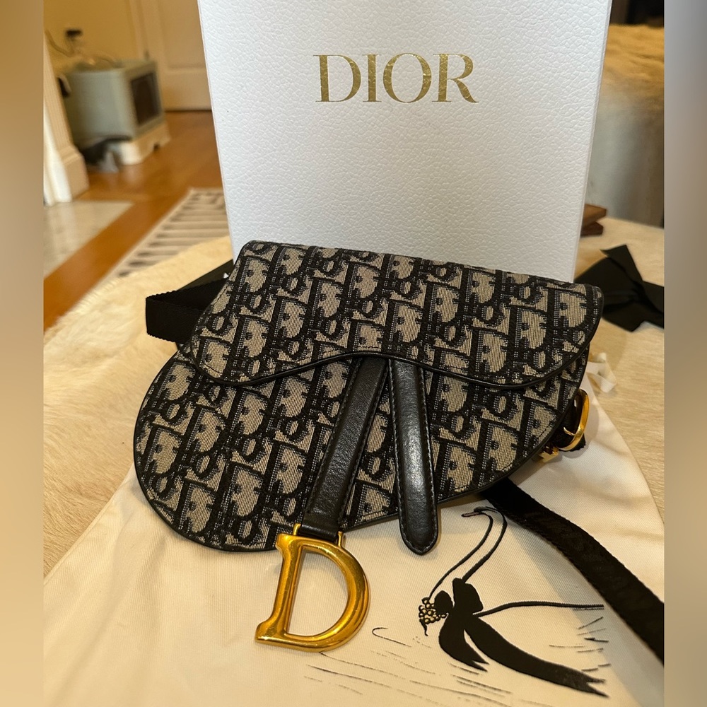 Christian Dior Mini Saddle Handbag Oblique Canvas Blue